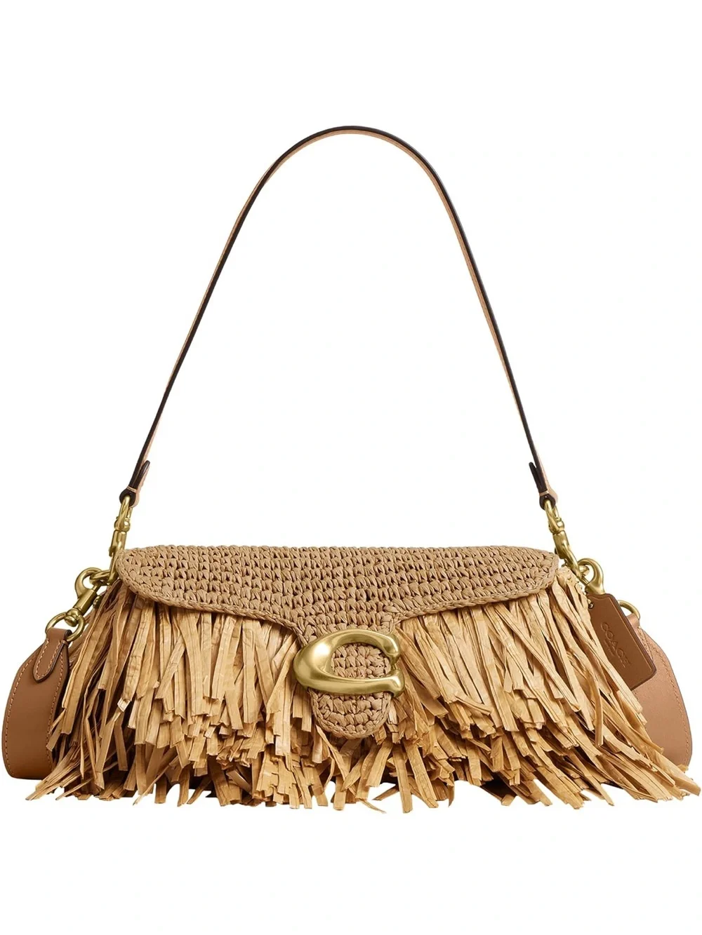 New Coach Tan Straw Fringe Tabby 26 Shoulder Bag with Gold Hardware